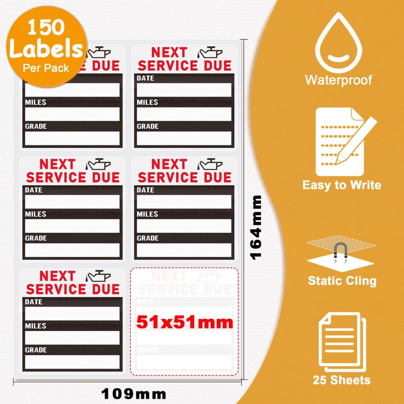 Hybsk 150pcs Static Cling Oil Change Stickers Clear Oil Service Reminder 2 ""x2 "" Premium Quality Oil Change Labels (Static Cling) - Image 3